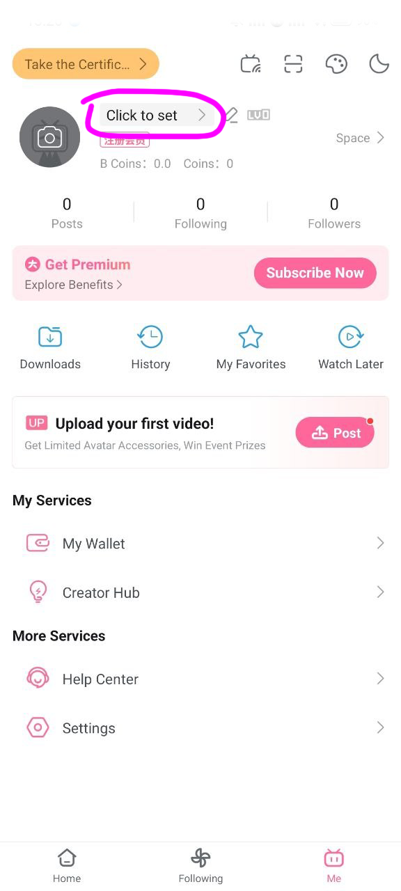 Bilibili: ввод никнейма
